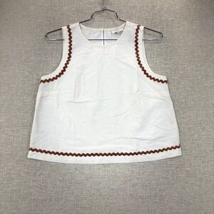 LOFT Outlet Womens Medium White Ric Rac Trim Sleeveless Tank Top